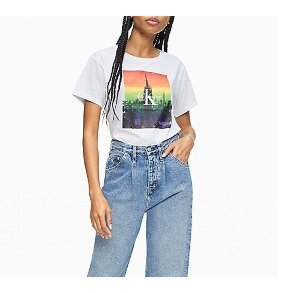𝅺JR641 Calvin Klein Jeans White Cotton Plastisol Pride T-Shirt Size L